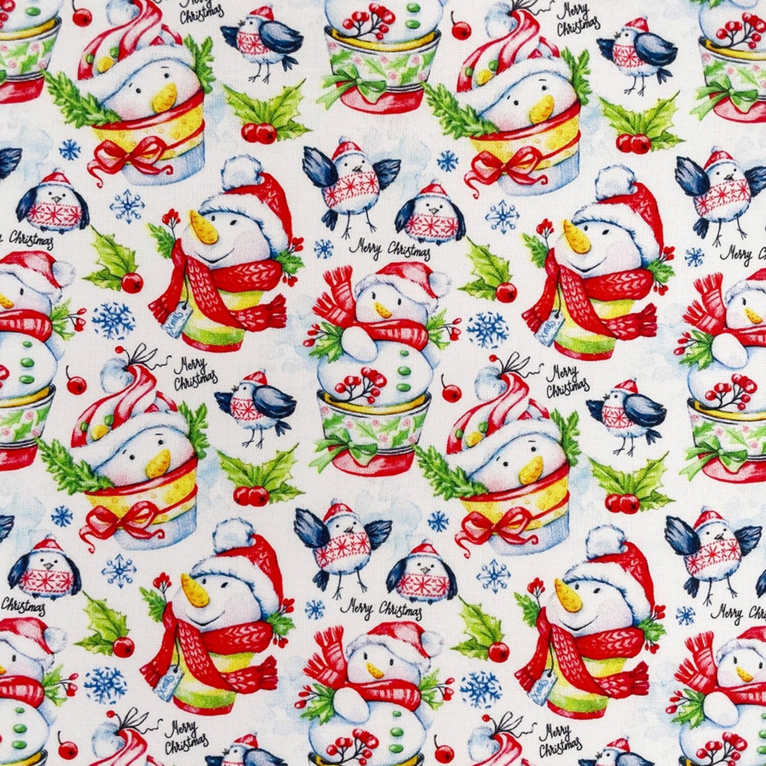 Jolly Snowmen - White - 100% cotton digital print fabric