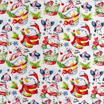 Jolly Snowmen - White - 100% cotton digital print fabric