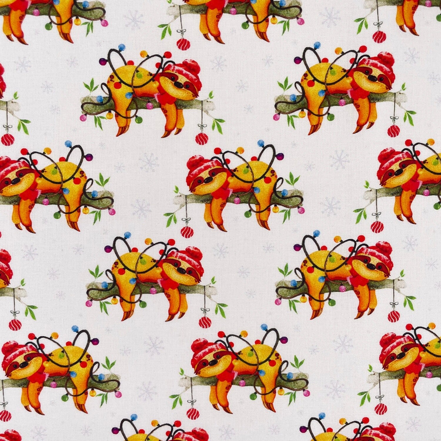 Christmas Sloths - White - 100% cotton digital print fabric