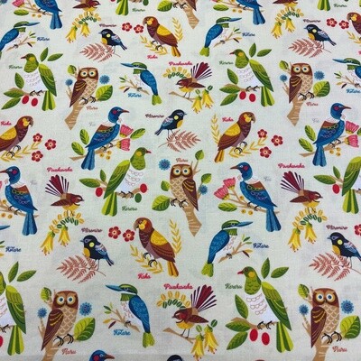 Native Bloom - Birds - Cream - 100% cotton print fabric