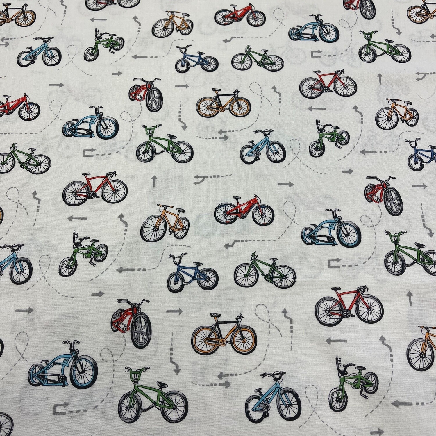 On Two Wheels - Scatter - White - 100% cotton print fabric