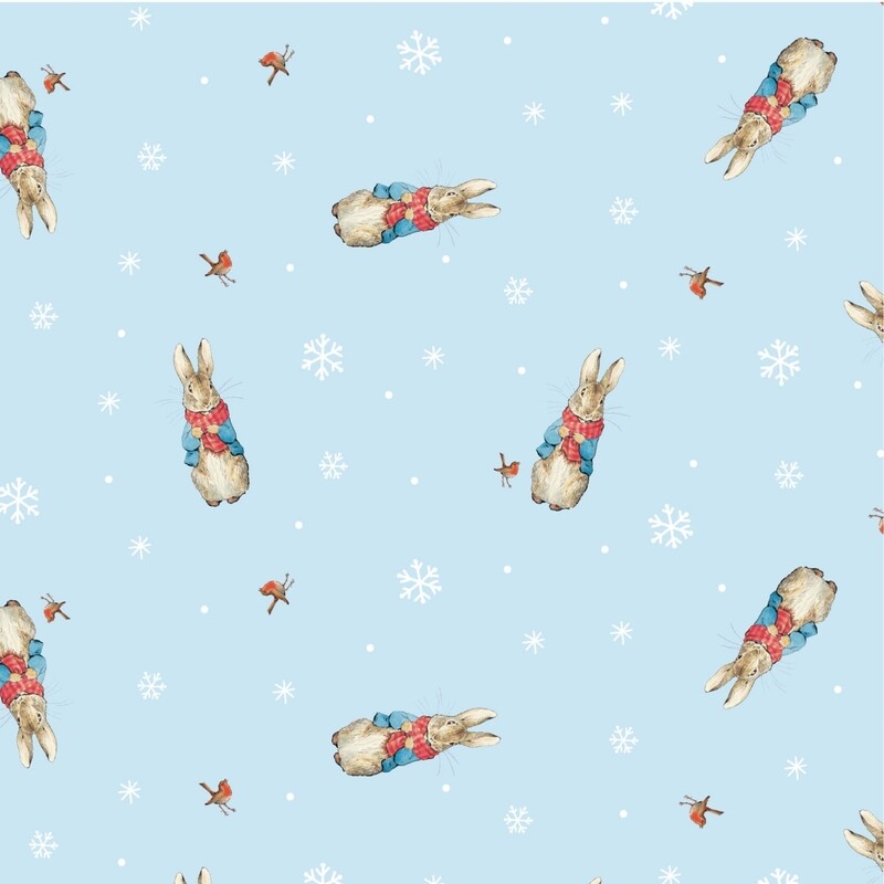 Peter Rabbit Christmas digital print fabric - Woolly Scarf - Blue - 100% cotton