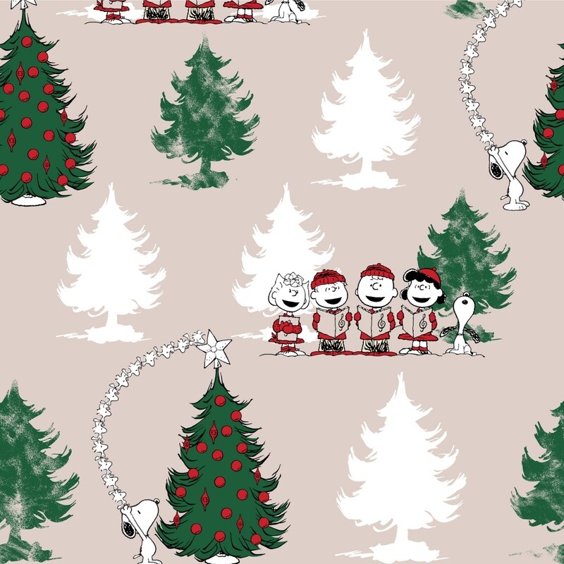 Snoopy at Christmas digital print fabric - Happy Christmas - Beige - 100% cotton