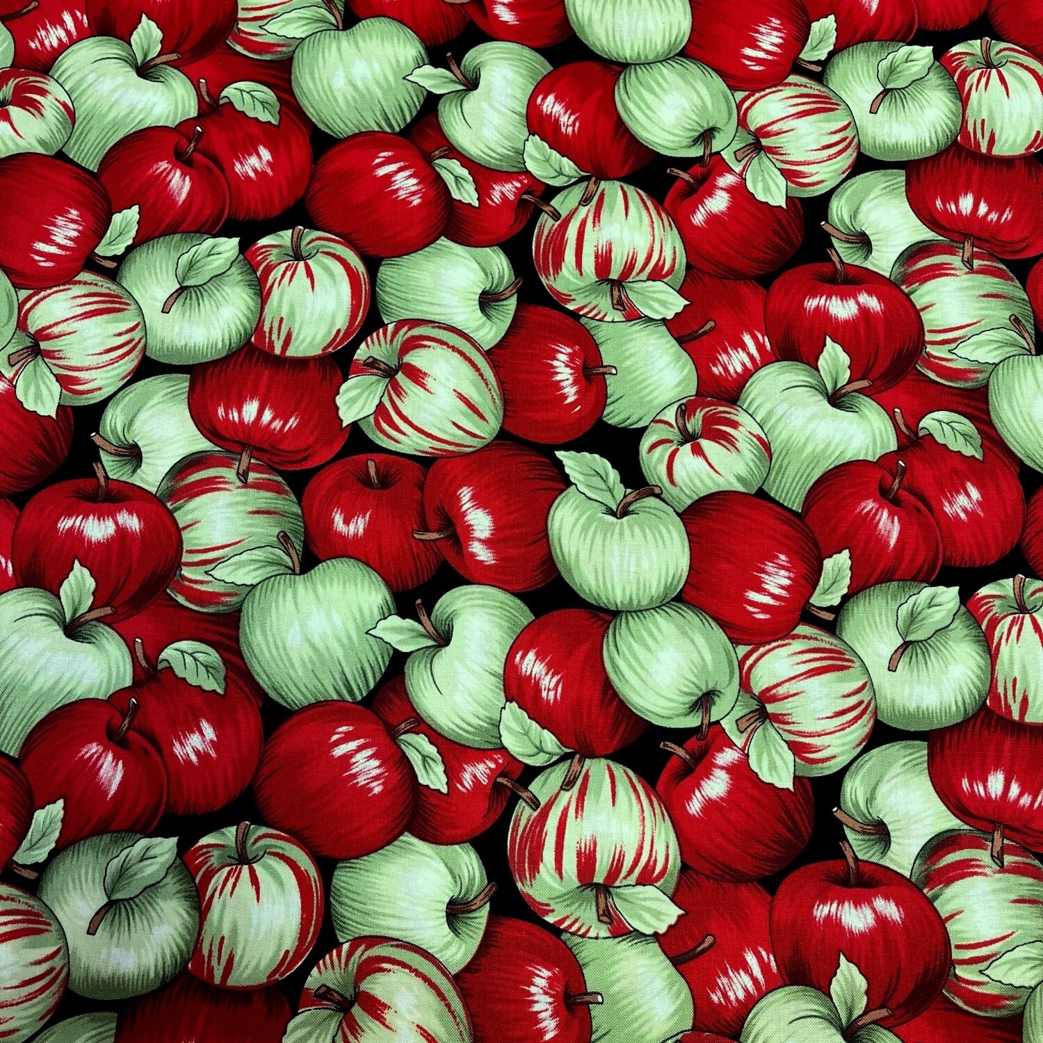 Apples - Black / Red / Green - 100% cotton print fabric