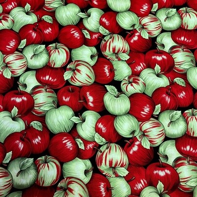 Apples - Black / Red / Green - 100% cotton print fabric