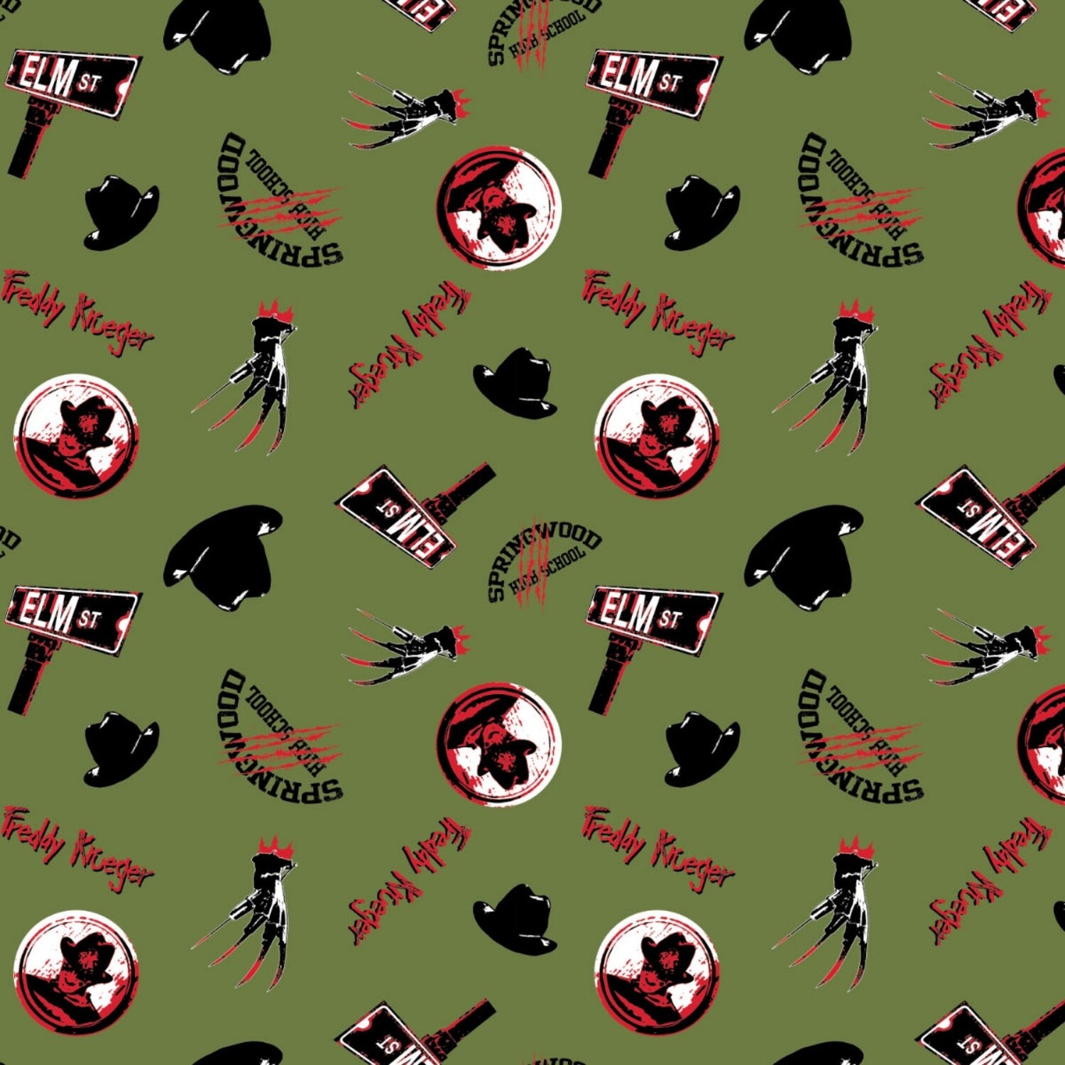 Nightmare on Elm Street - Freddy Kruger - Green - 100% cotton print fabric