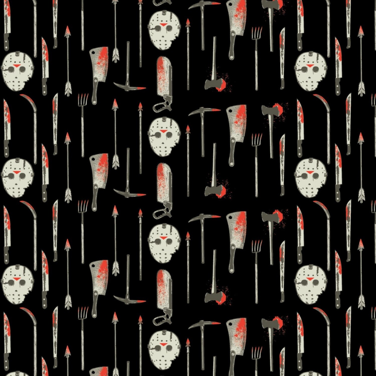 Friday the 13th - Weapons and Masks - Black - 100% cotton print fabric