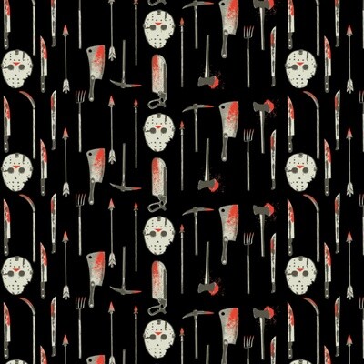 Friday the 13th - Weapons and Masks - Black - 100% cotton print fabric