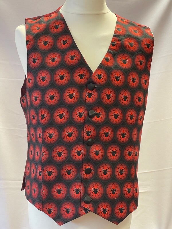 Handmade Waistcoat - Spiders (Steampunk) - Black &amp; Red