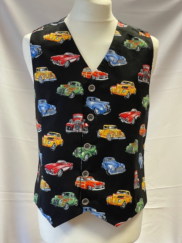 Handmade Waistcoat - Classic Cars &amp; Hotrods - Black