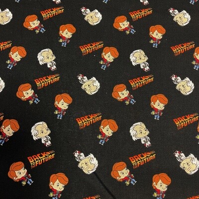 Back To The Future - Marty &amp; Doc - Black - 100% cotton print fabric