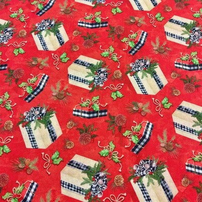 Christmas Gifts - Red - 100% cotton print fabric