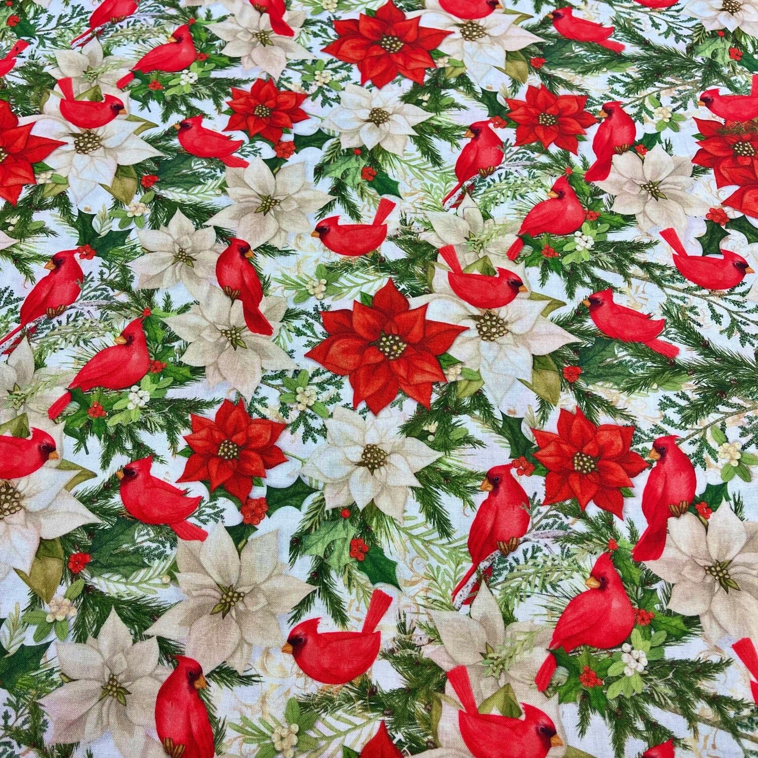Christmas Poinsettia  - White &amp; Red - 100% cotton print fabric