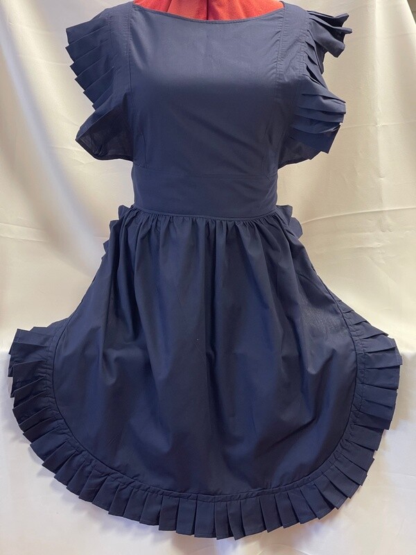Retro Vintage Victorian Style Full Apron (High Neck) - Navy