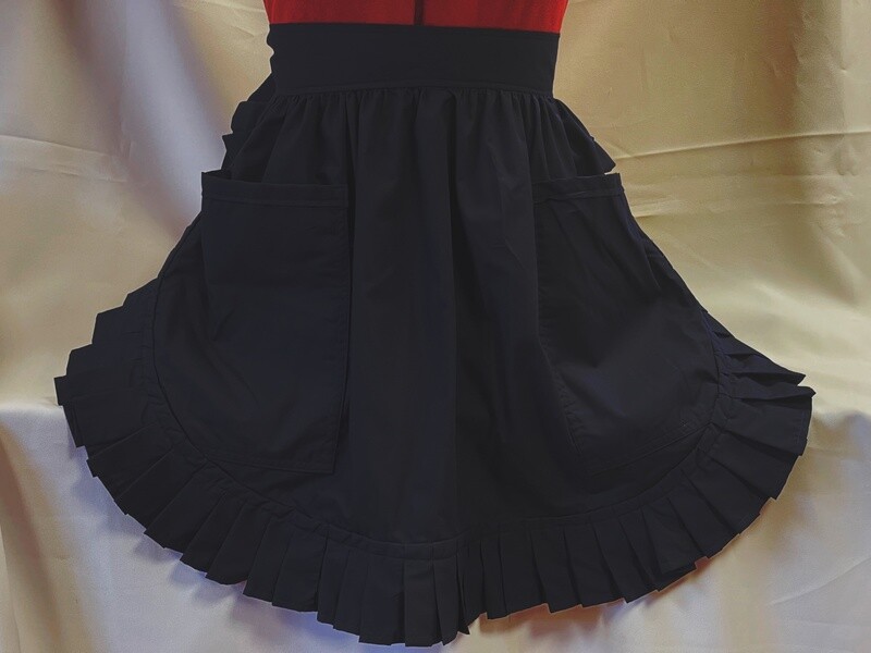 Retro Vintage 50&#39;s Style Half Apron with 2 Pockets - Black