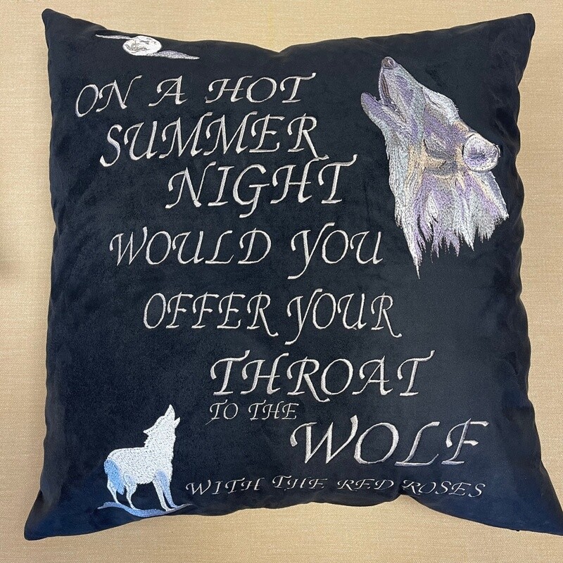 Plush Faux Suede - 22&quot; Large Cushion Cover - You Took The Words Right Out Of My Mouth (Hot Summer Night) - Fully Embroidered