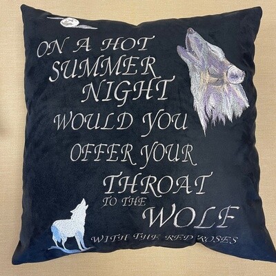 Plush Faux Suede - 22&quot; Large Cushion Cover - You Took The Words Right Out Of My Mouth (Hot Summer Night) - Fully Embroidered