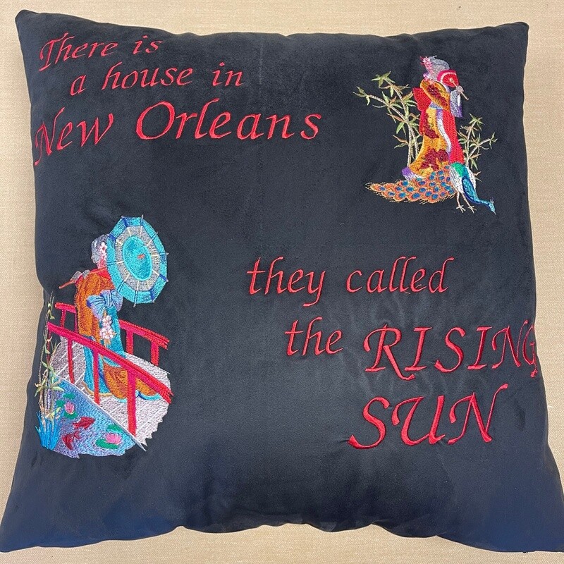 Plush Faux Suede - 22&quot; Large Cushion Cover - House of the Rising Sun - Fully Embroidered