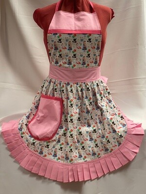 Retro Vintage 50s Style Full Apron / Pinny - Wonderland Flamingo with Pink Trim
