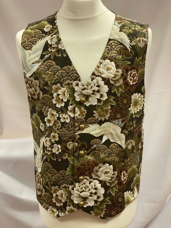 Handmade Waistcoat - Kio (Cranes) - Old Gold