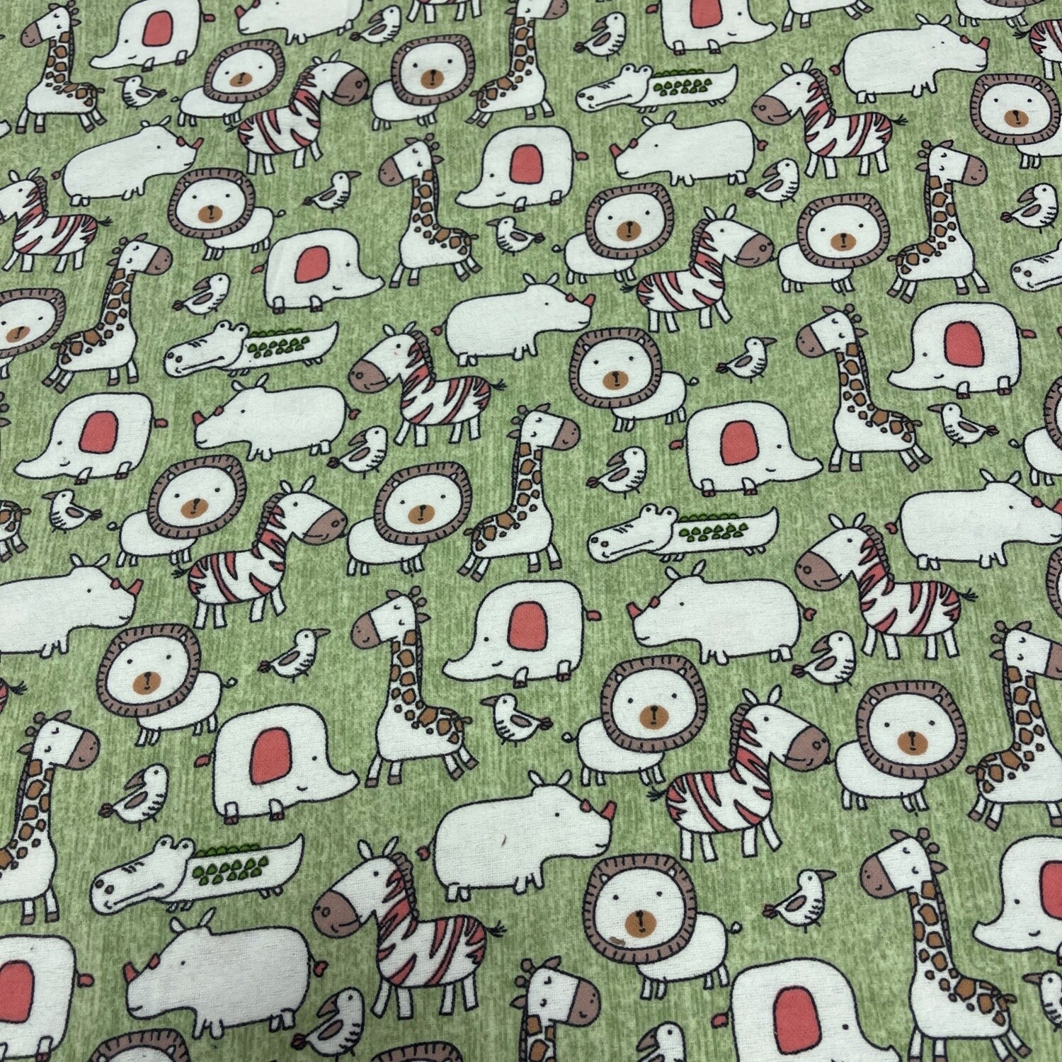 Animals - Green - 100% Cotton Winceyette print fabric