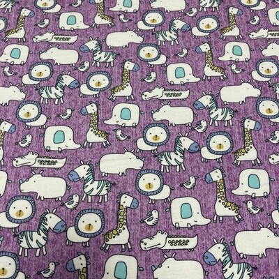 Animals - Purple - 100% Cotton Winceyette print fabric