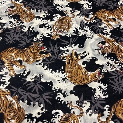 Tsume (Tigers) - Black - 100% cotton print fabric