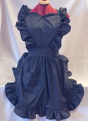 Retro Vintage 50&#39;s Style Full Apron with Heart Shaped Top and Pocket - Navy