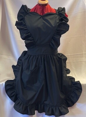 Retro Vintage 50&#39;s Style Full Apron with Heart Shaped Top and Pocket - Black