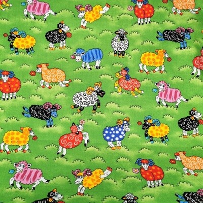 Rainbow Sheep - Green - 100% cotton print fabric
