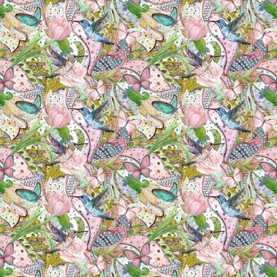 Birds and Butterflies - 100% cotton digital print fabric
