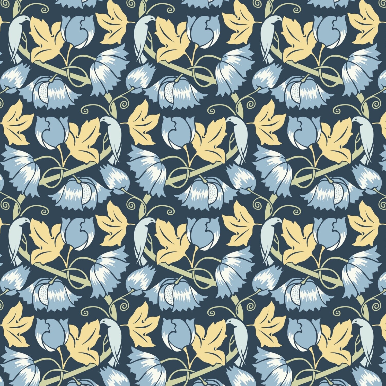 Voysey - Birds In Nature - Birds &amp; Poppies - 100% cotton print fabric