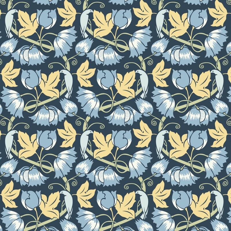 Voysey - Birds In Nature - Birds &amp; Poppies - 100% cotton print fabric