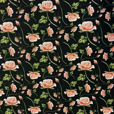 Botanical - Roses - Black - 100% cotton print fabric