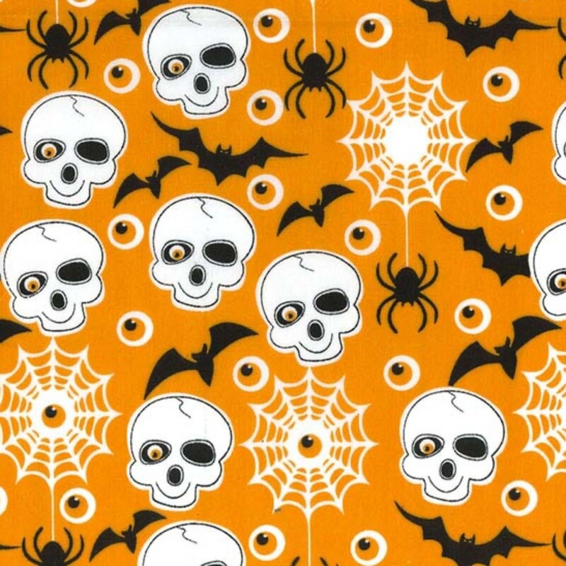 Halloween Skulls, Bats, Spiders - 80% Poly / 20% Cotton Print fabric