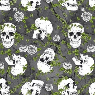 Skull Duggery - Grey - 100% cotton print fabric