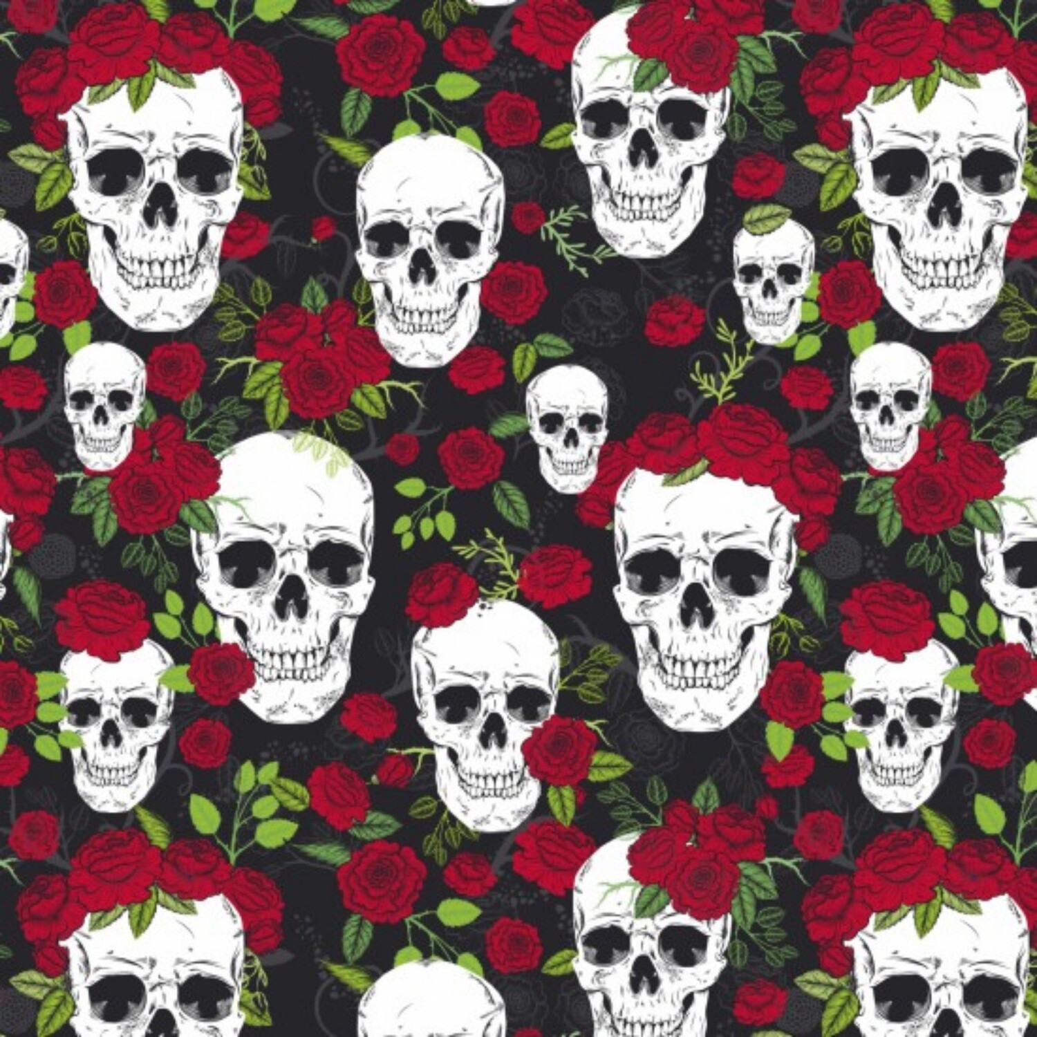 Skull Duggery - Black - 100% cotton print fabric