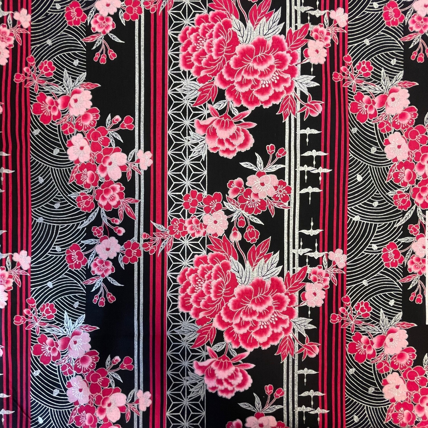 GORI - Black, Silver &amp; Pink - 100% cotton print fabric