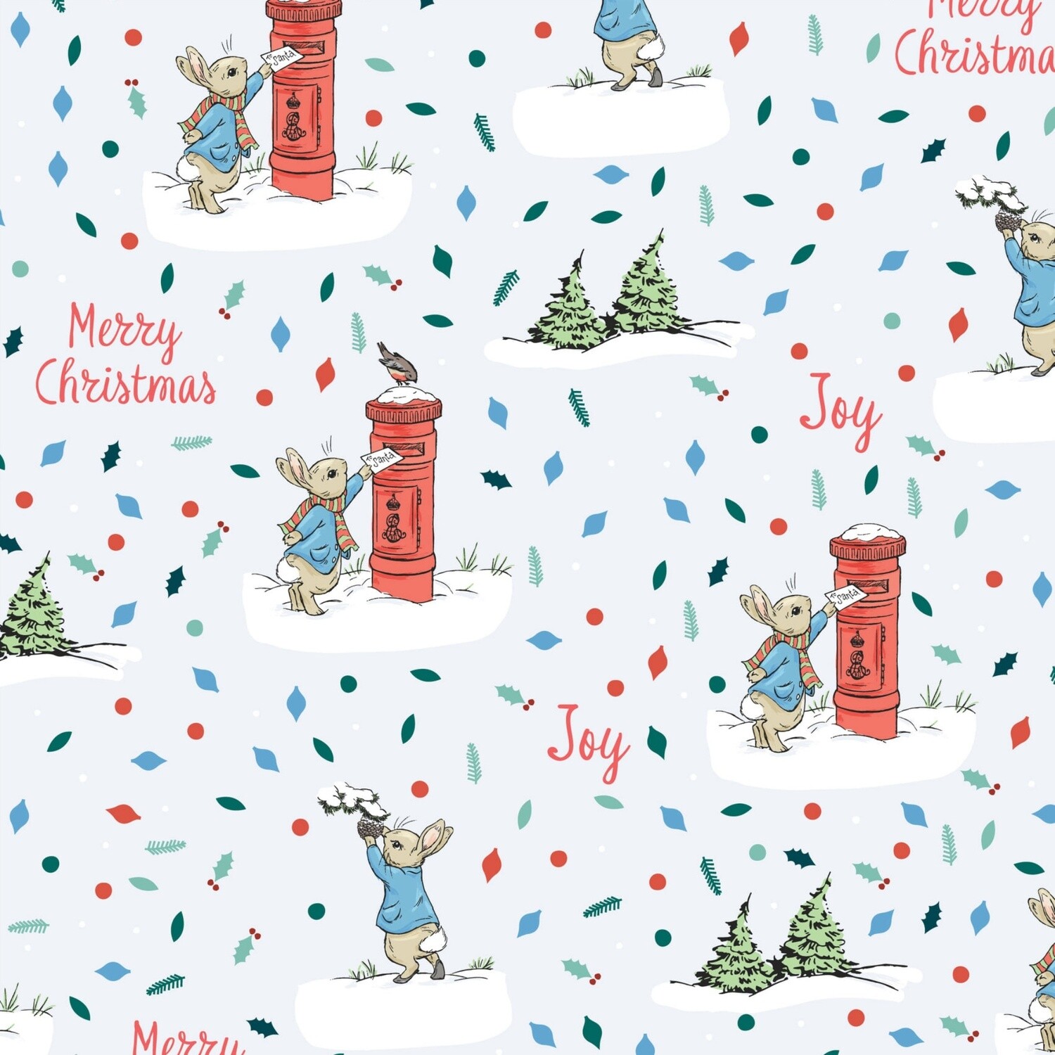 Peter Rabbit at Christmas digital print fabric - Most Wonderful Merry Christmas - 100% cotton