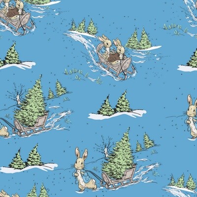 Peter Rabbit at Christmas digital print fabric - Most Wonderful Sledging - 100% cotton