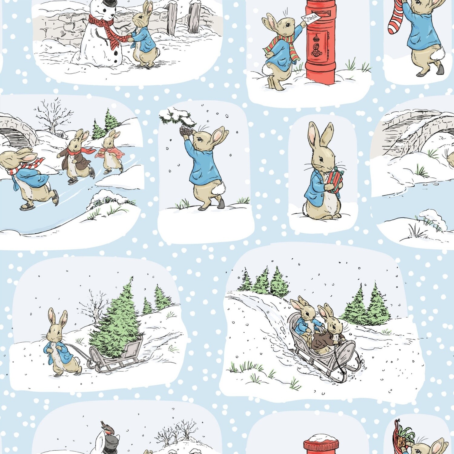 Peter Rabbit at Christmas digital print fabric - Most Wonderful Christmas Toile - 100% cotton