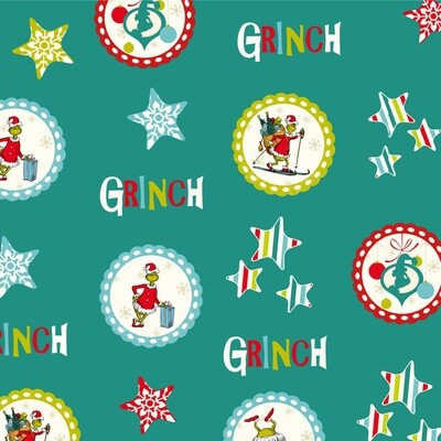 The Grinch Christmas digital print fabric - Snowflakes &amp; Stars - 100% cotton