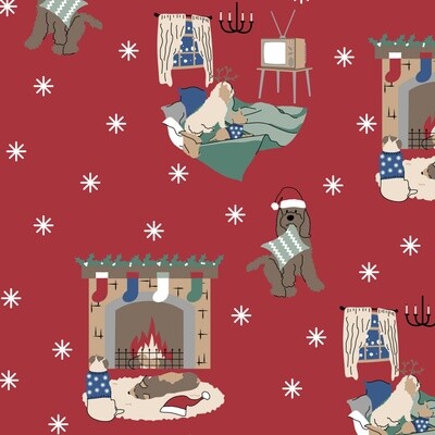 Freddie &amp; Friends at Christmas digital print fabric - Christmas Snooze - 100% cotton