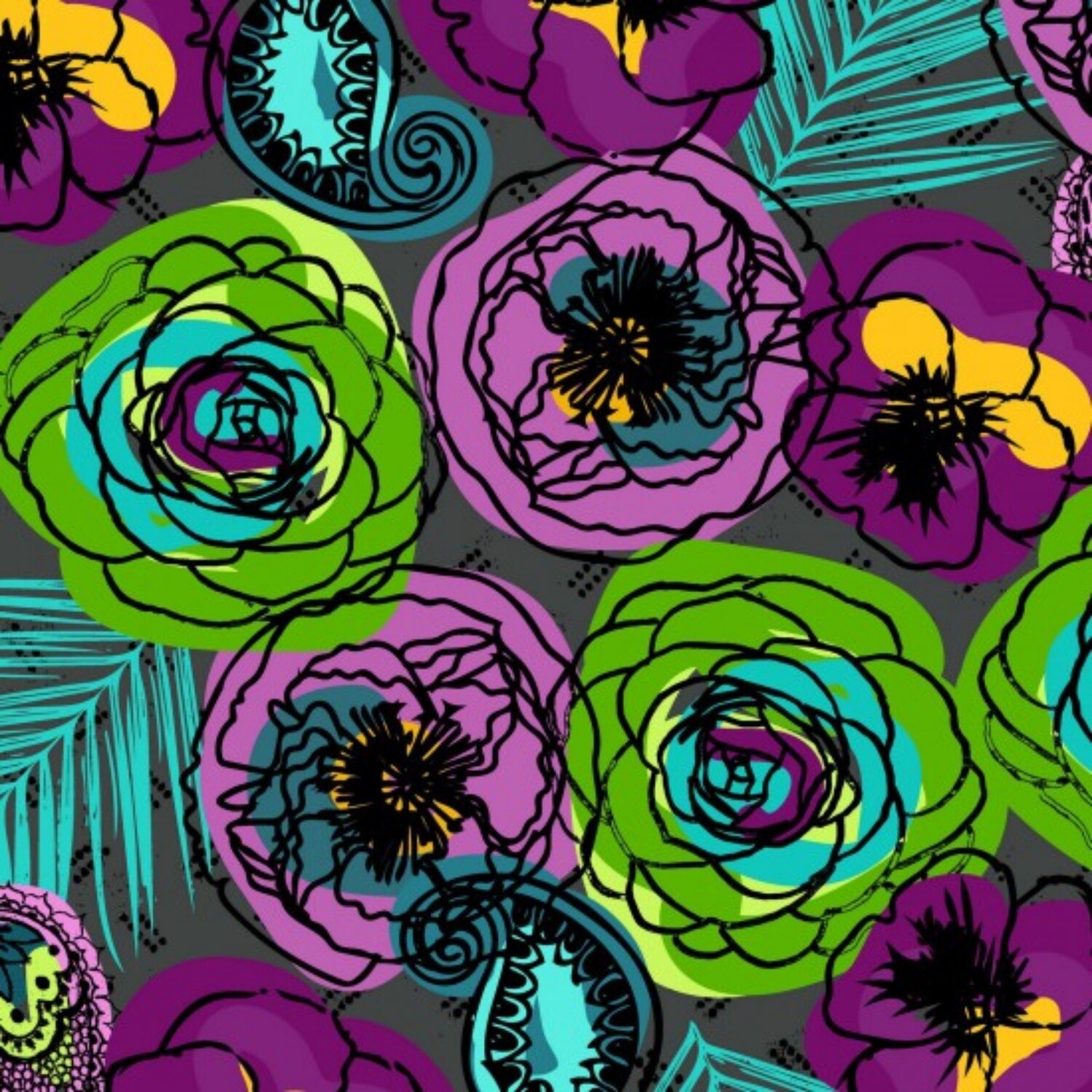 Our House - Purple/Green - 100% cotton fabric