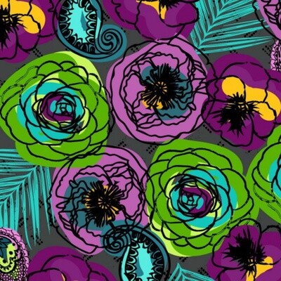 Our House - Purple/Green - 100% cotton fabric