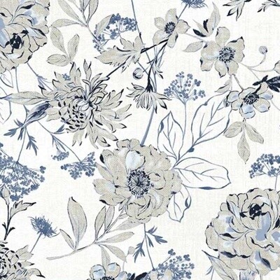 Sketchbook - White/Blue - 100% cotton fabric