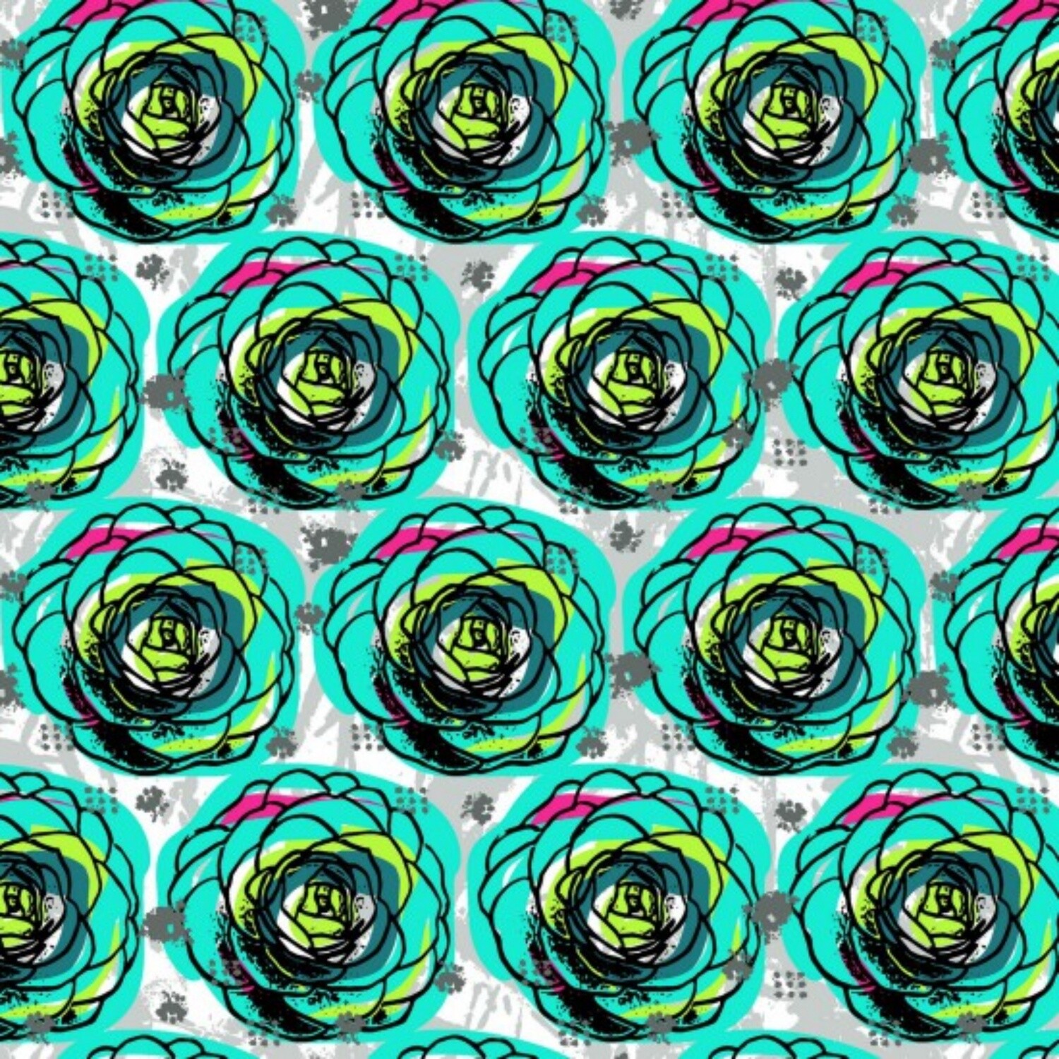 Our House - White/Turquoise - 100% cotton fabric