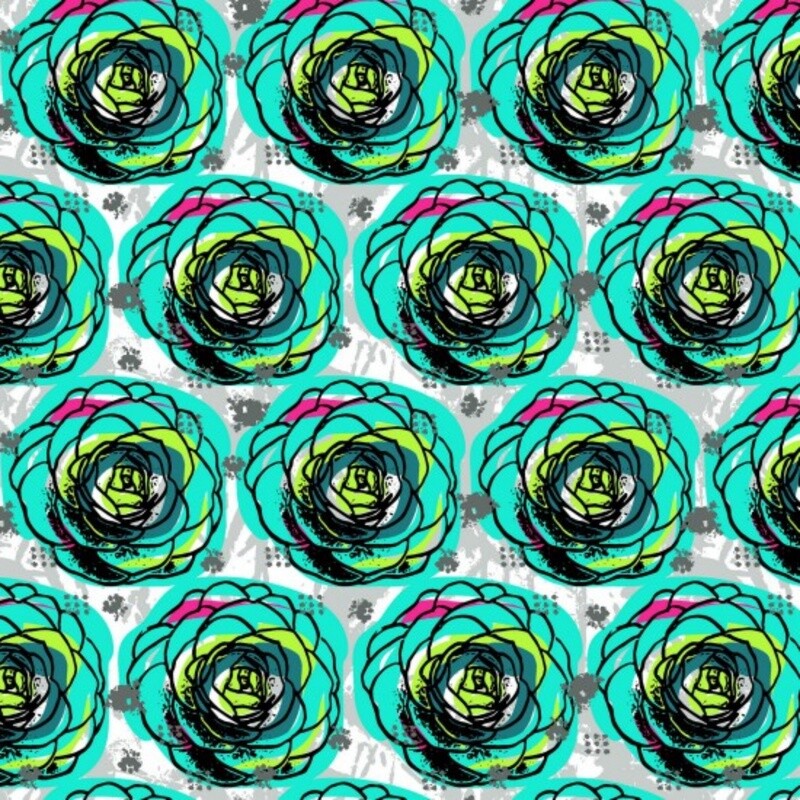 Our House - White/Turquoise - 100% cotton fabric