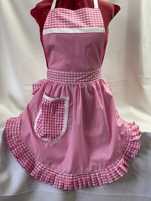 Retro Vintage 50&#39;s Style Full Apron - Pink with Pink &amp; White Gingham Trim
