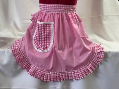 Retro Vintage 50&#39;s Style Half Apron - Pink with Pink &amp; White Gingham Trim
